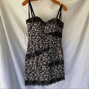 Bebe Leopard print wrap mini dress with lace